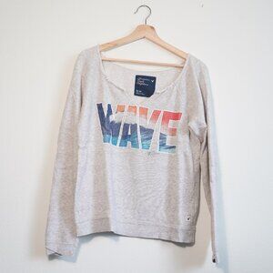 American Eagle Outfitters AE Terry Graphic Pullover Sweater, Notch Neckline Med